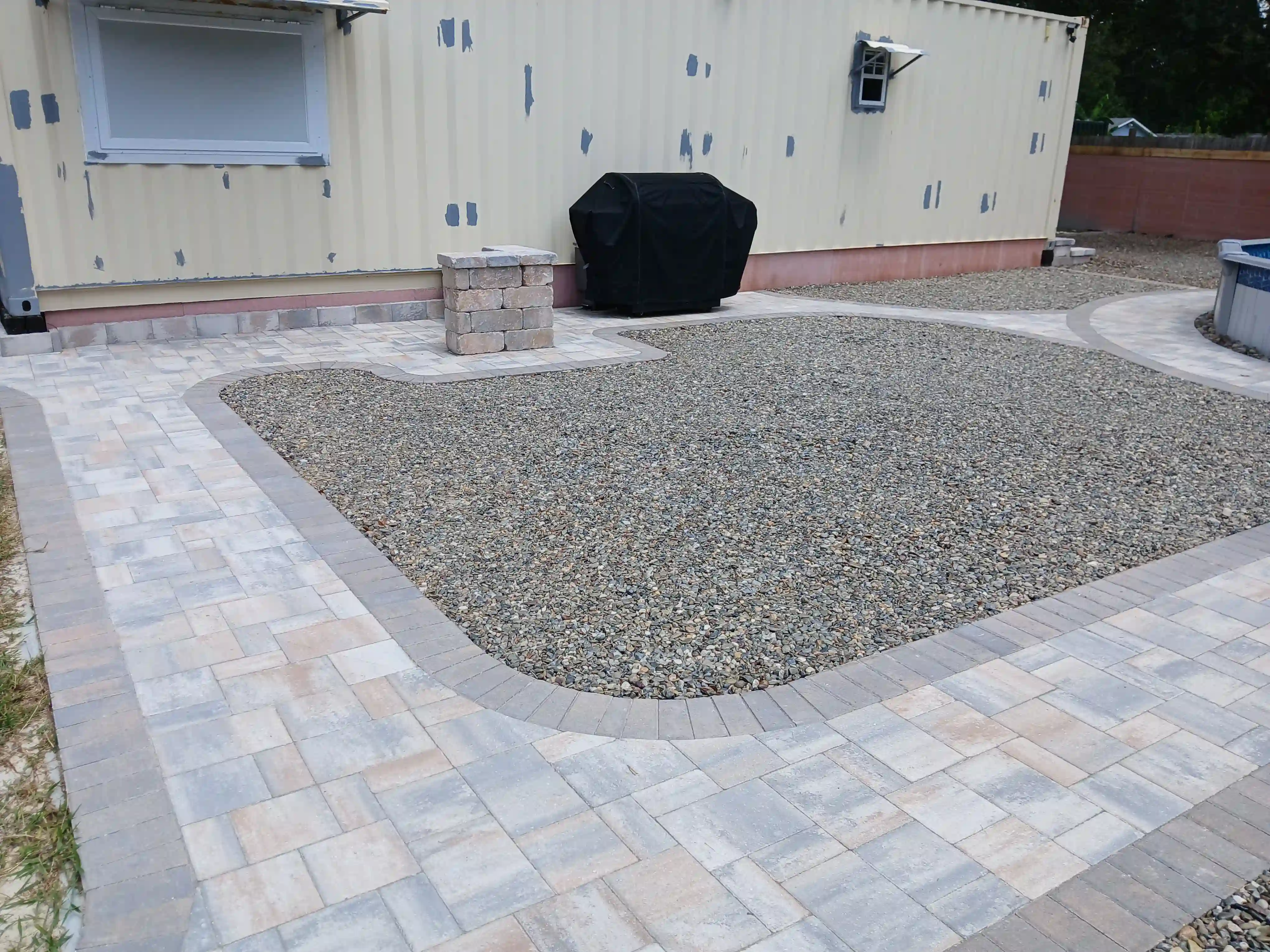Glued and levelled river rock